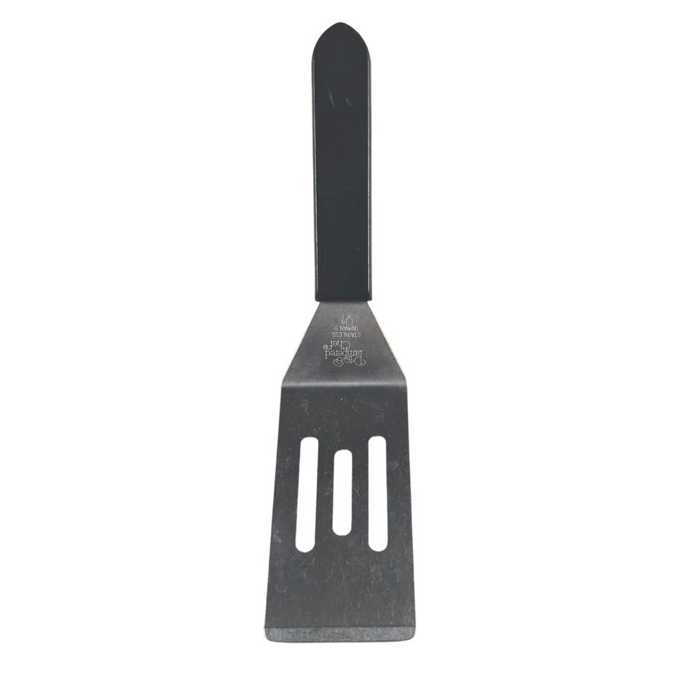 Vintage Pampered Chef Stainless Steel Slotted Turner Spatula Black Handle 8"